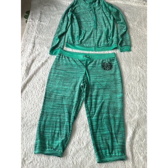 NWT 2pc Juicy Couture Womens Track Jacket Size L Green Zip Terry Hooded Rhinesto - Picture 8 of 10